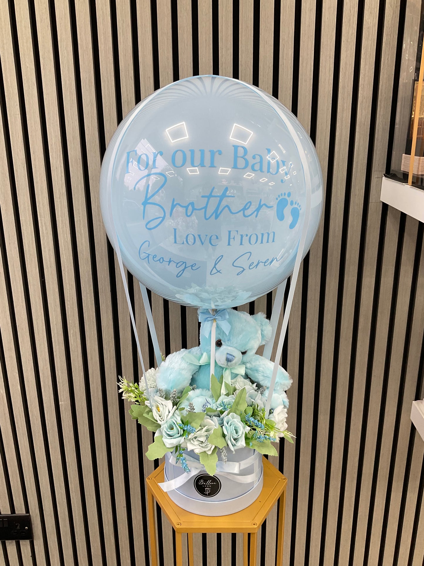 Baby Boy Balloon Flower Bouquet With A teddy