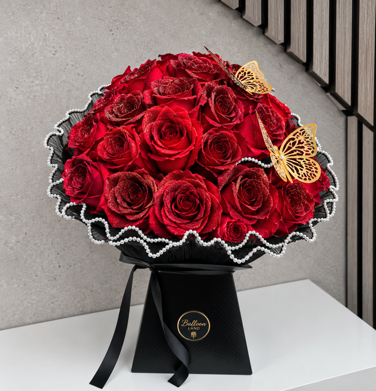 25 Luxury Red Glitter Artificial Roses