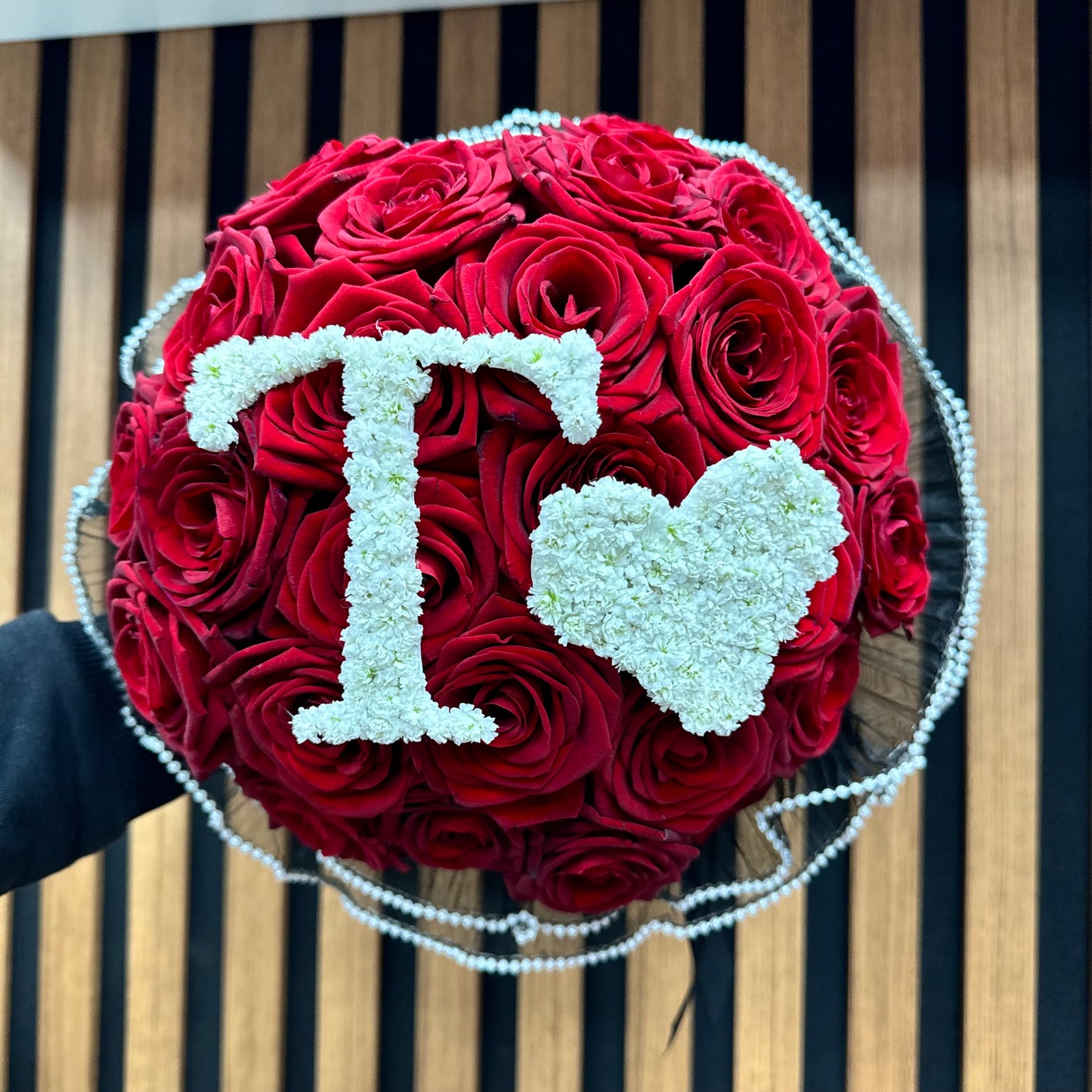 25 Red Rose Initial Hand Tie