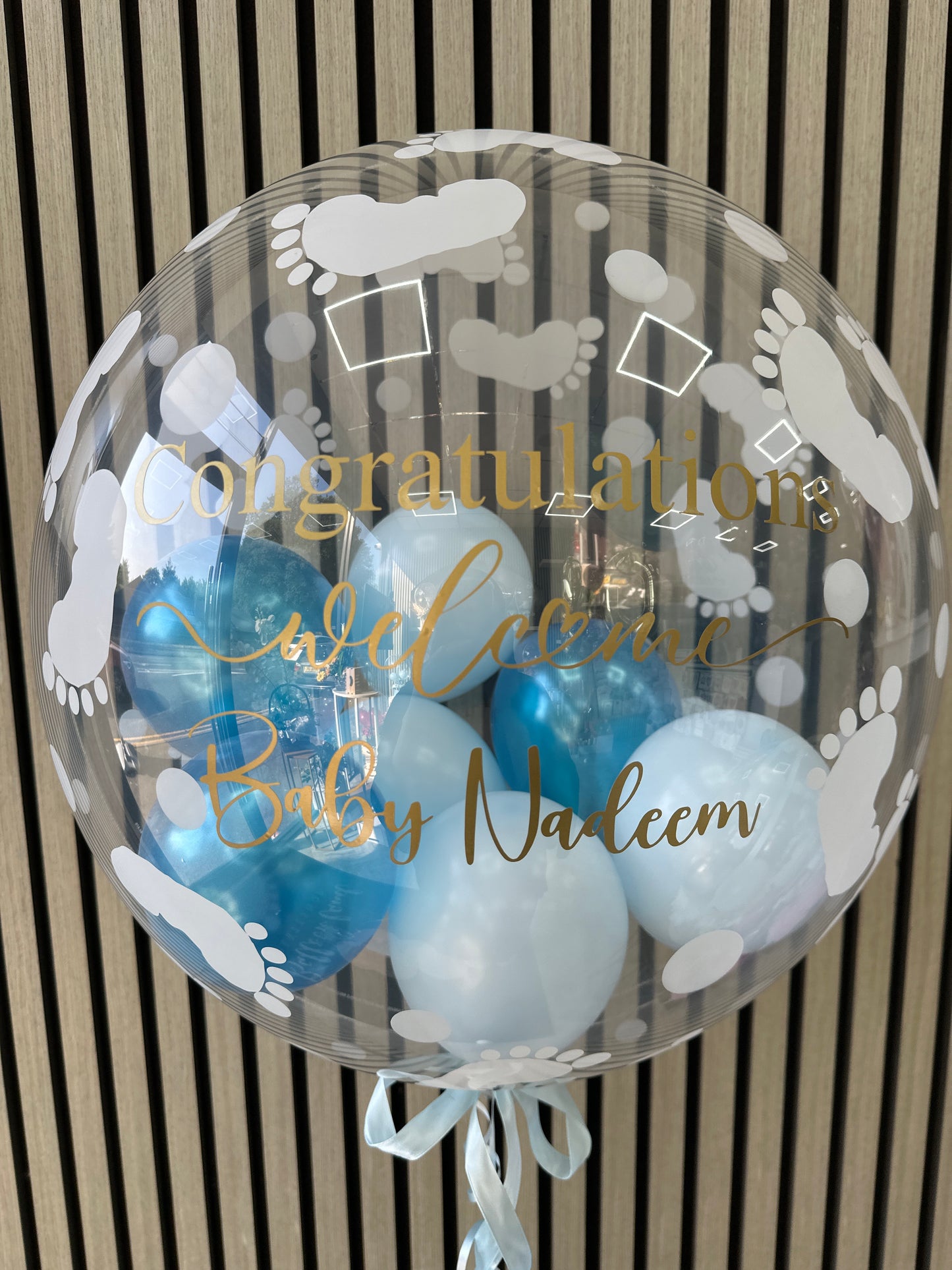 New Born Baby Balloon In A Box With Next Day Delivery, Personalised Balloon Filled With Mini Balloons or Feathers