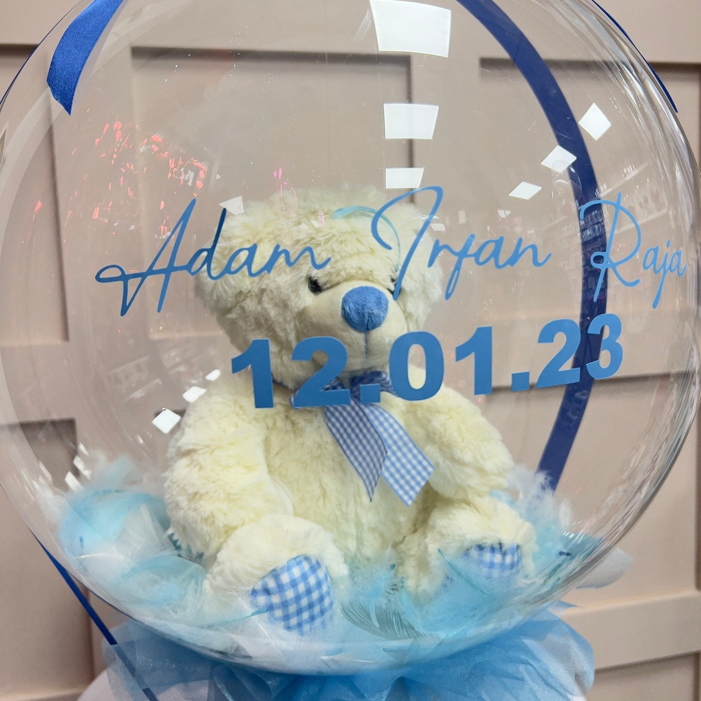 Baby Boy Balloon x Teddy Bear Customised Balloon / Perfect for a Gift / Personalised to your choice Next Day Delivery