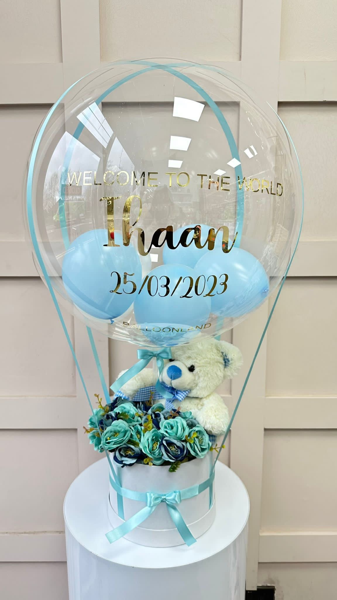 Baby Boy Balloon x Teddy Bear Customised Balloon / Perfect for a Gift / Personalised to your choice Next Day Delivery
