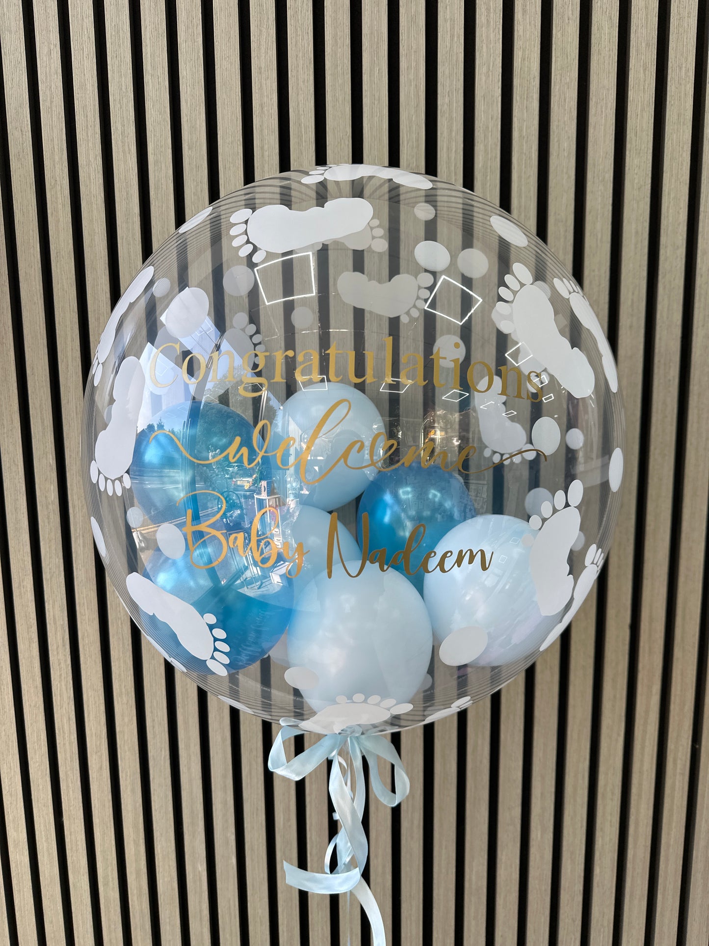 New Born Baby Balloon In A Box With Next Day Delivery, Personalised Balloon Filled With Mini Balloons or Feathers