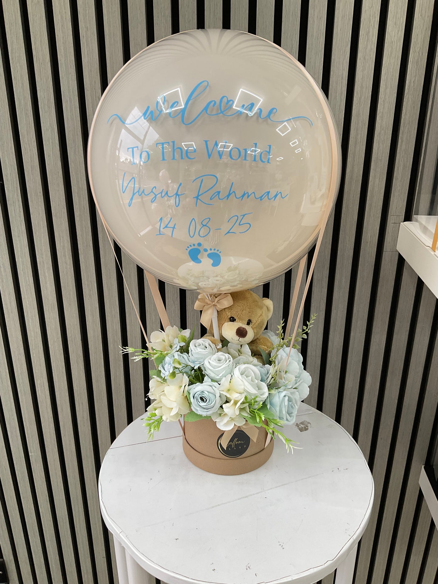 Welcome to the World Baby Boy gift with a soft teddy