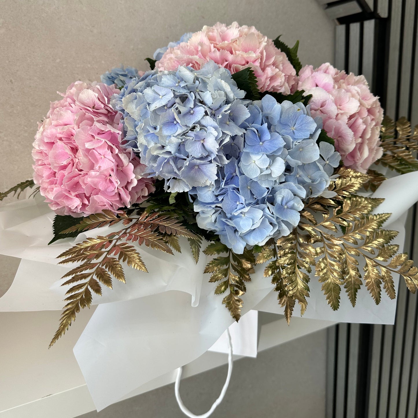 Golden Gender Reveal Hydrangea Bouquet