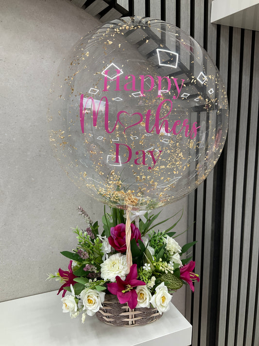 Floral basket with balloon