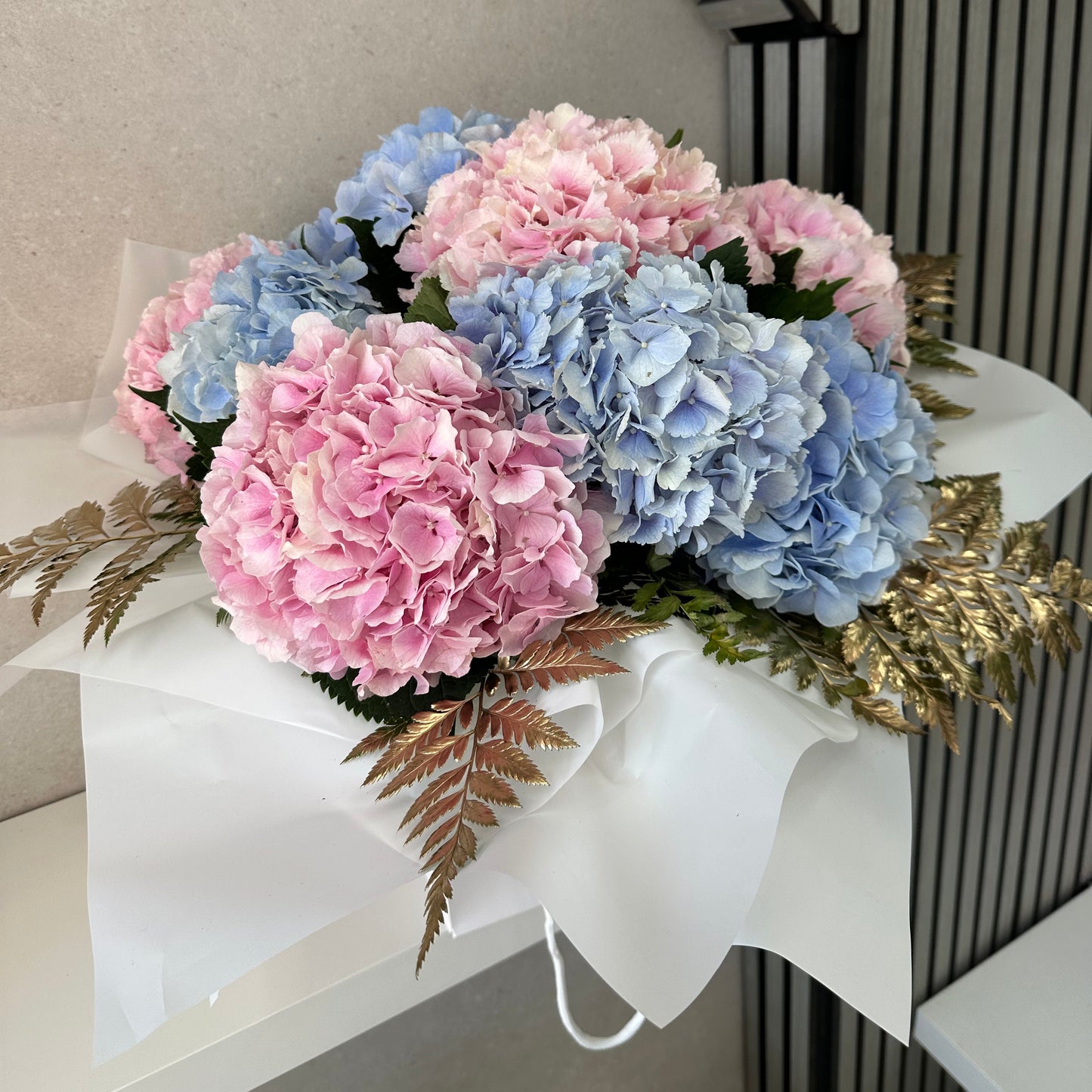 Golden Gender Reveal Hydrangea Bouquet
