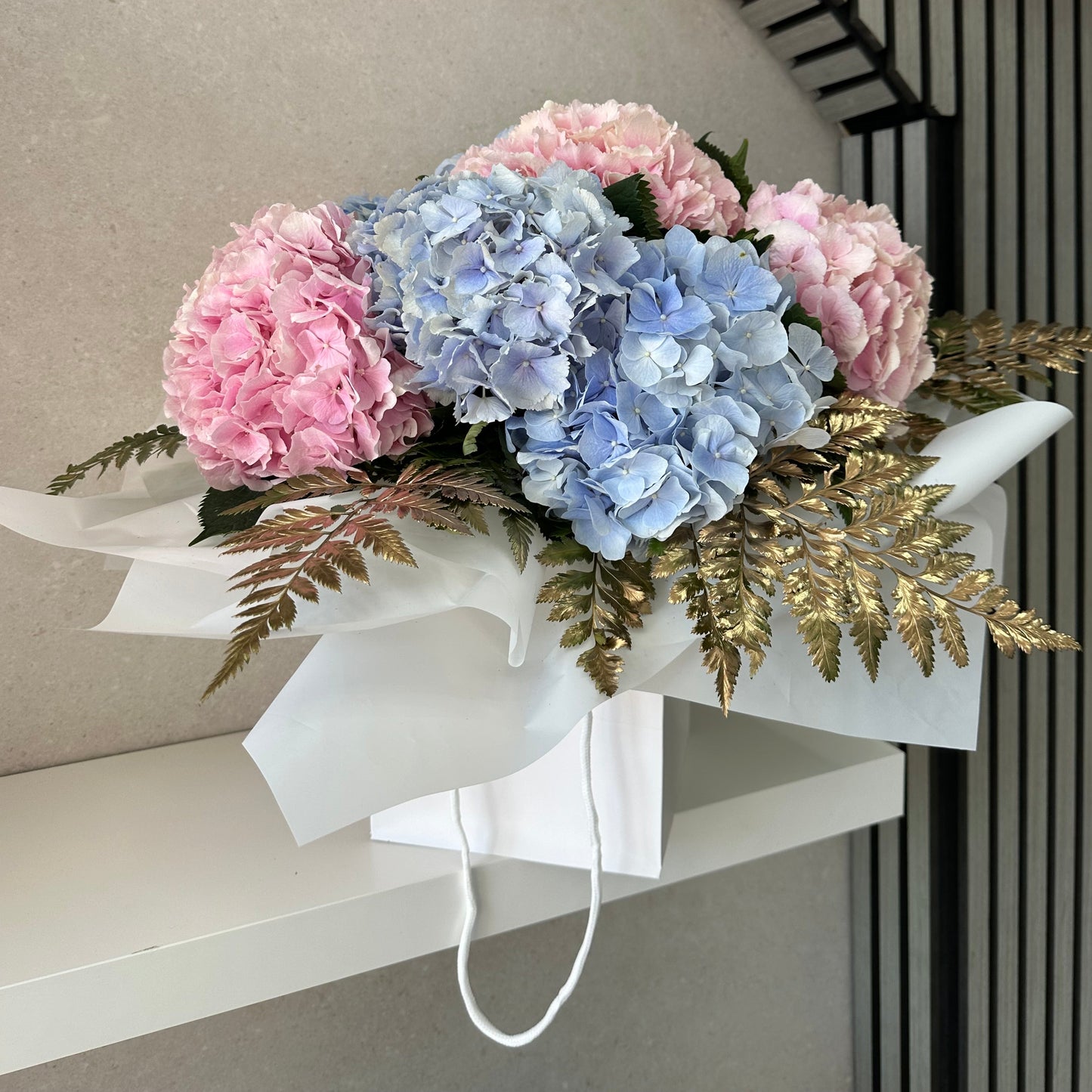 Golden Gender Reveal Hydrangea Bouquet