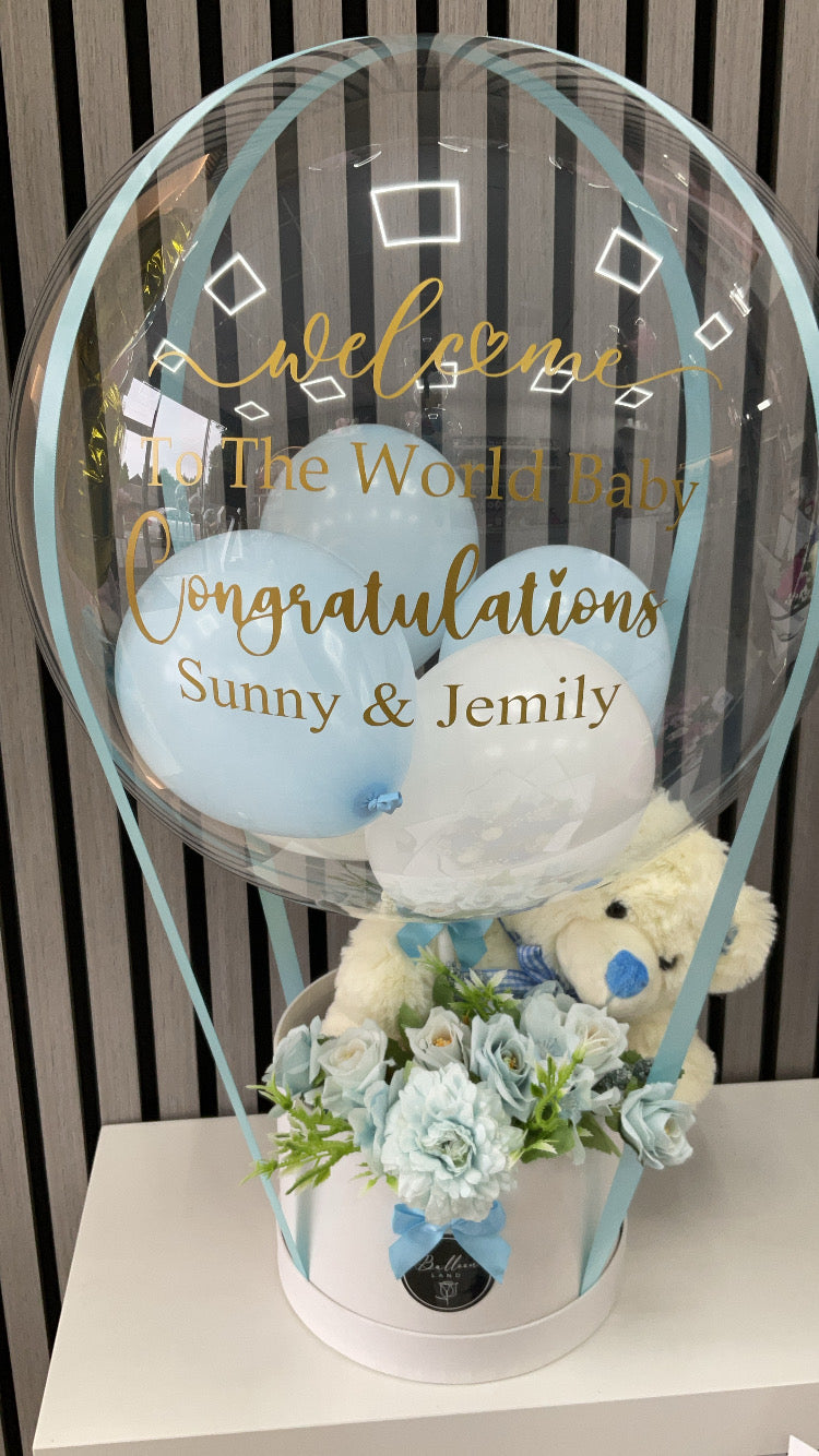 Welcome to the World Baby Boy gift with a soft teddy