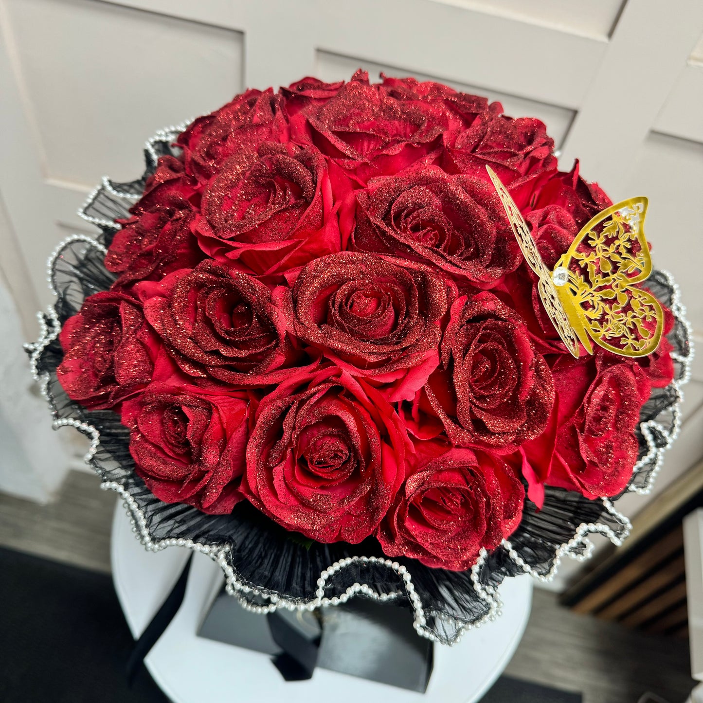 25 Red Artificial Glitter Roses