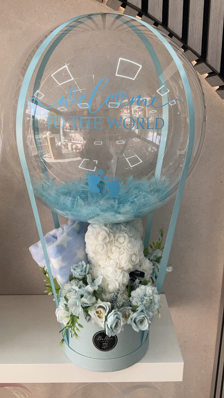 Baby Boy Flower Bouquet with a Rose Bear & Blanket