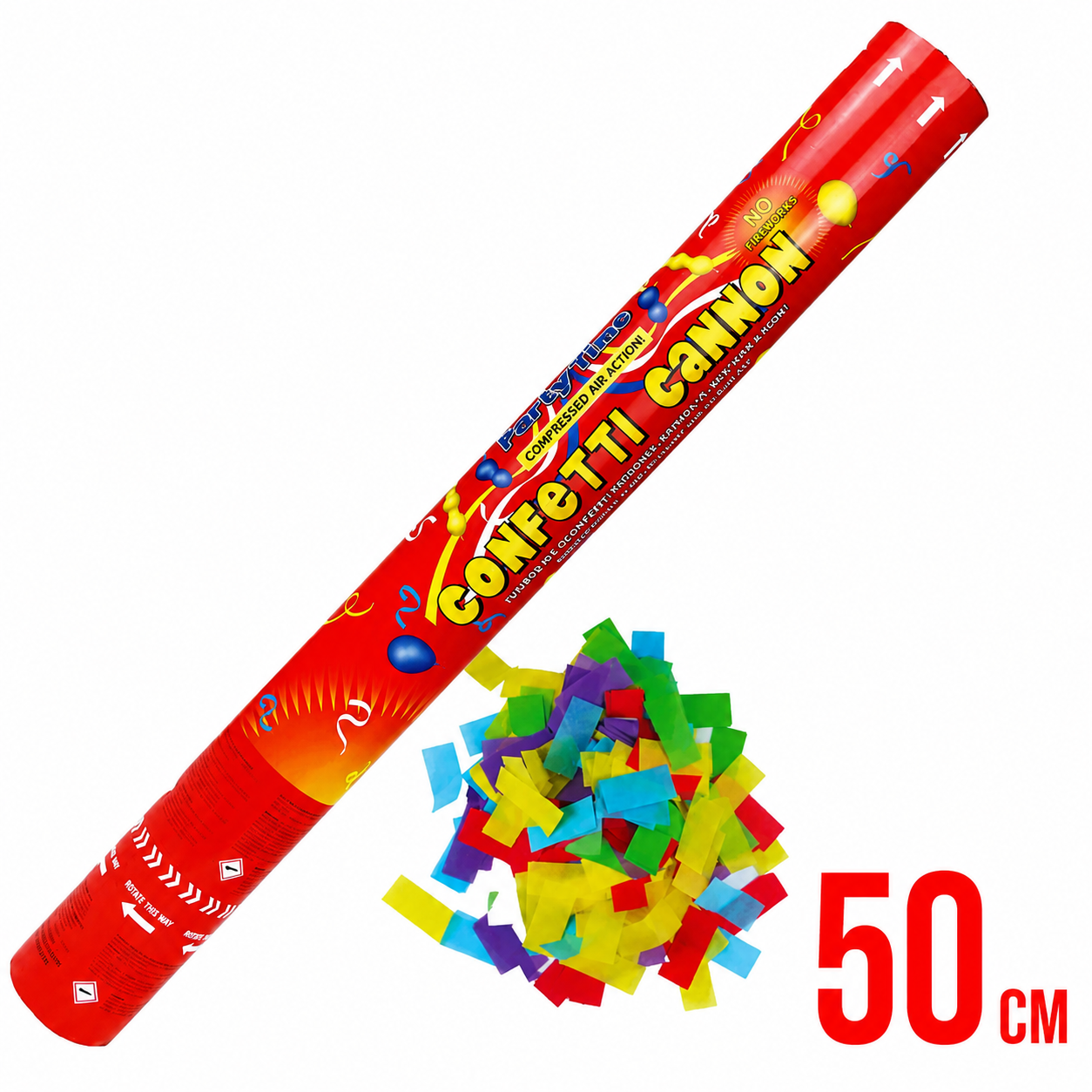 50cm multicolour confetti shooter cannon for weddings, birthdays, graduations, baby showers and celebrations with next day nationwide UK delivery.