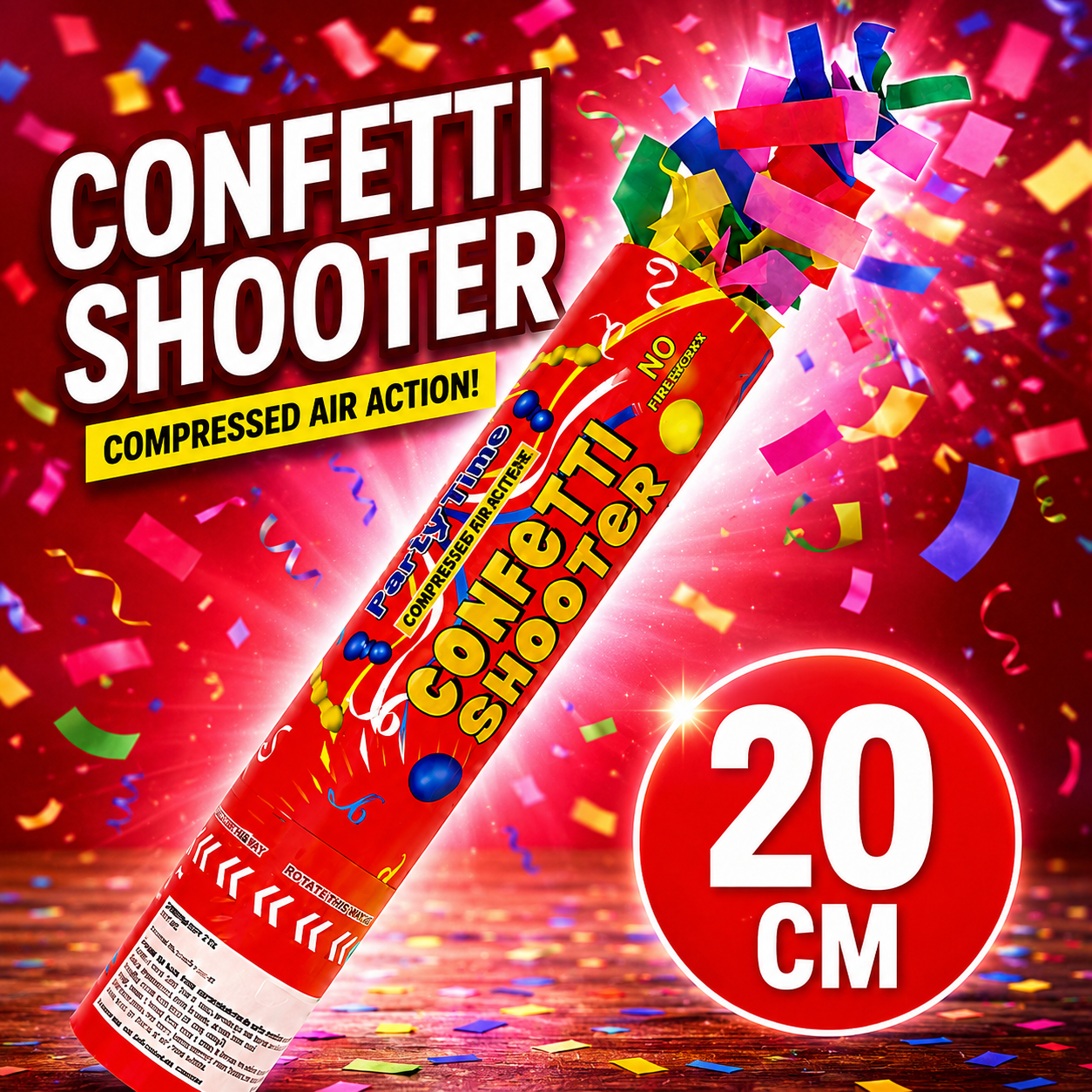 20cm Multicolour Confetti Shooter Cannon | Party Confetti Popper