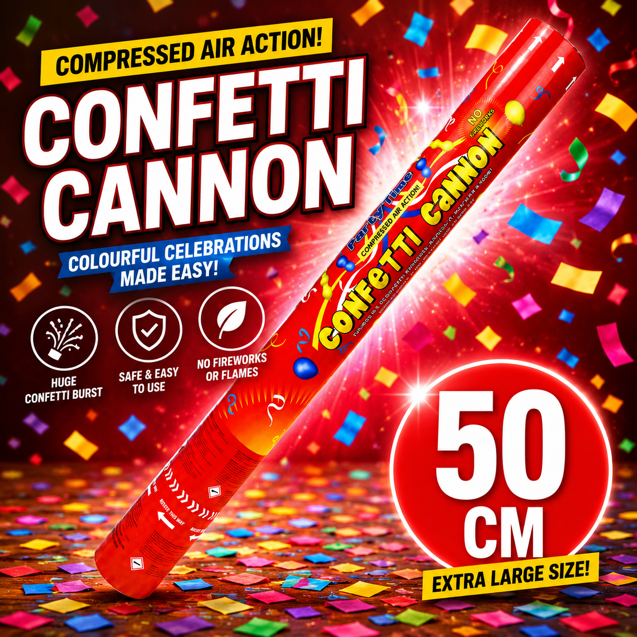 50cm Multicolour Confetti Shooter Cannon | Party Confetti Popper