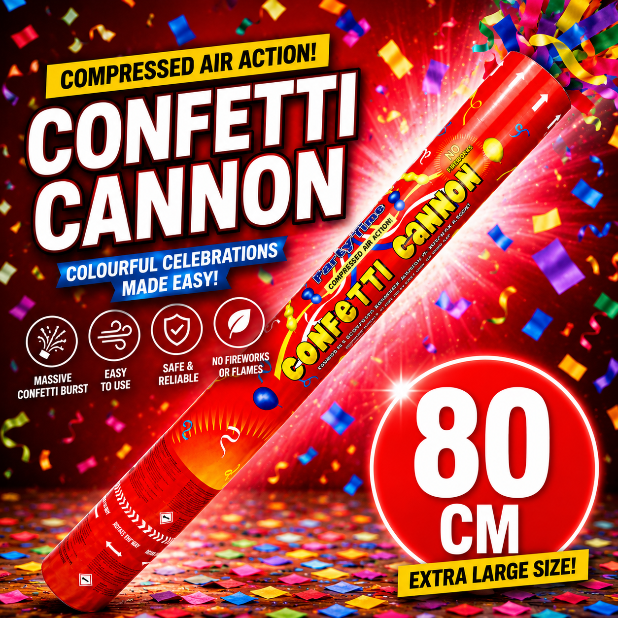 80cm Multicolour Confetti Shooter Cannon | Giant Party Confetti Popper