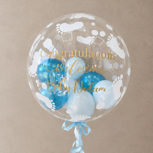 New Born Baby Balloon In A Box With Next Day Delivery, Personalised Balloon Filled With Mini Balloons or Feathers