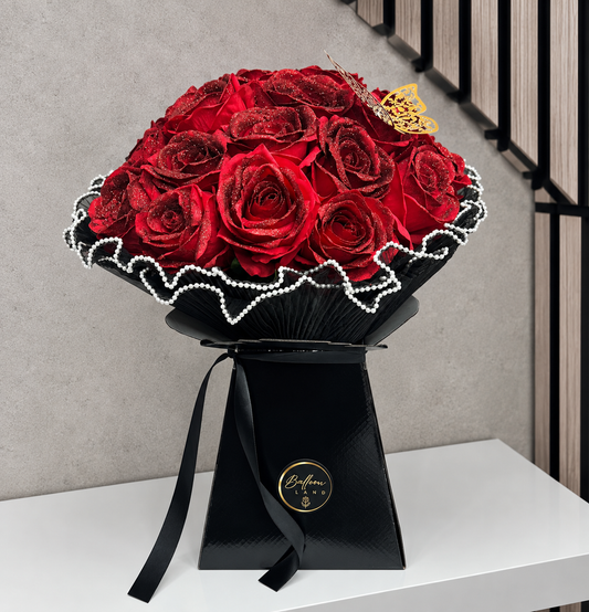 25 Luxury Red Glitter Artificial Roses