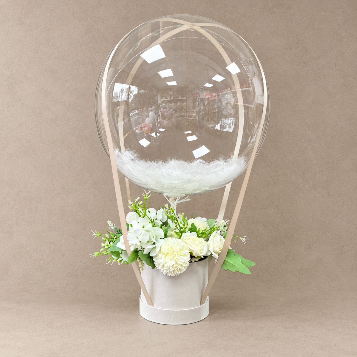 Luxury Personalised White Feather Balloon Flower Bouquet