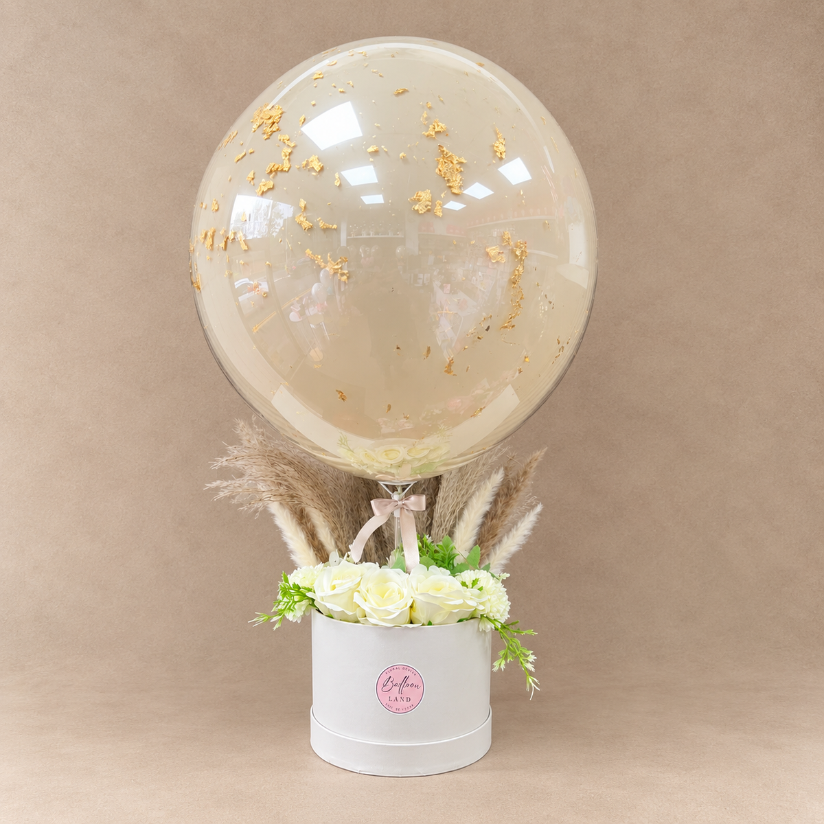 White Faux Pampas Balloon Flower Bouquet