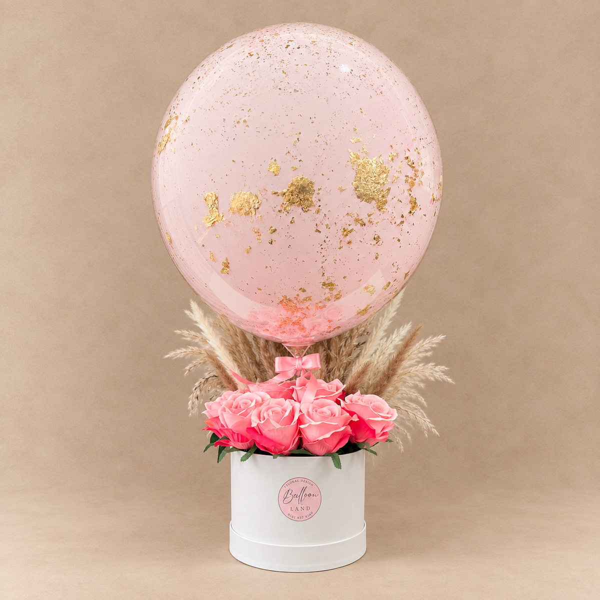 Blush Pink Gold Flake Balloon Flower Hat Bouquet