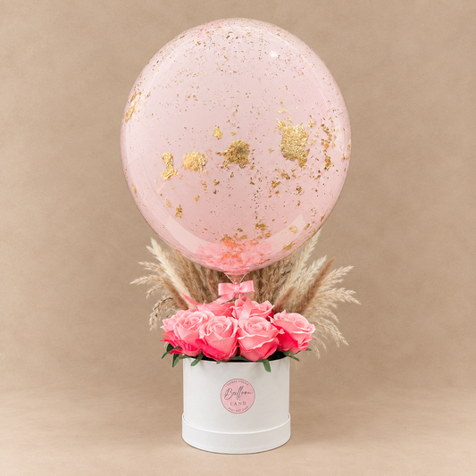 Blush Pink Gold Flake Balloon Flower Hat Bouquet