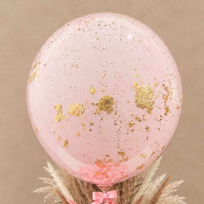 Blush Pink Gold Flake Balloon Flower Hat Bouquet