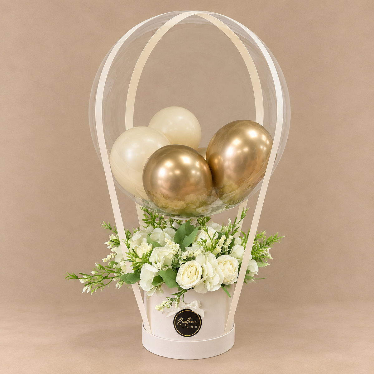 Luxury White & Gold Hot Air Balloon Flower Bouquet