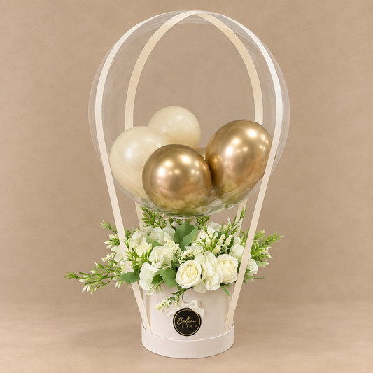 Luxury White & Gold Hot Air Balloon Flower Bouquet