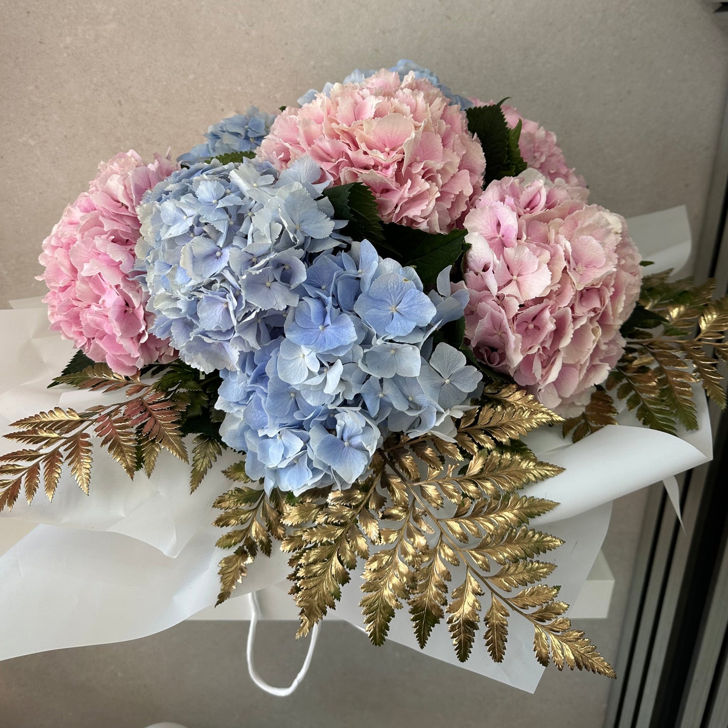 Golden Gender Reveal Hydrangea Bouquet