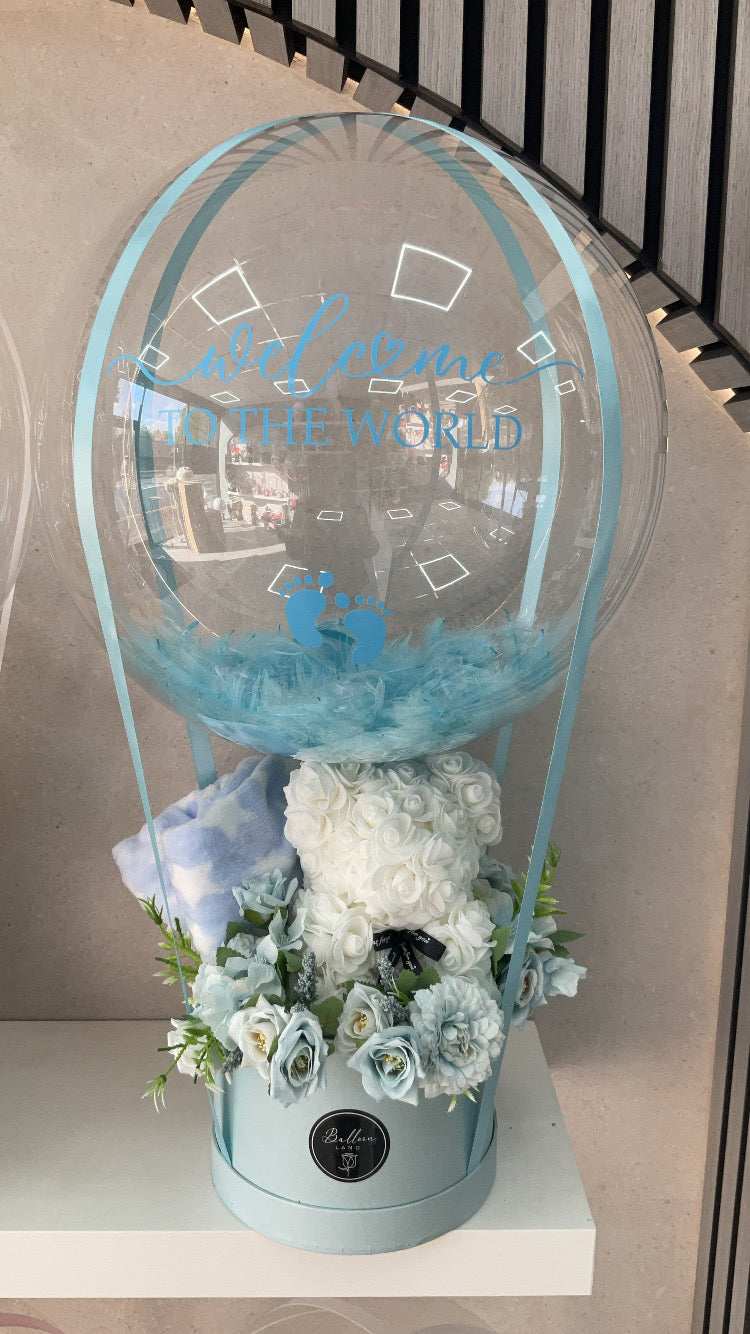 Baby Boy Flower Bouquet with a Rose Bear & Blanket