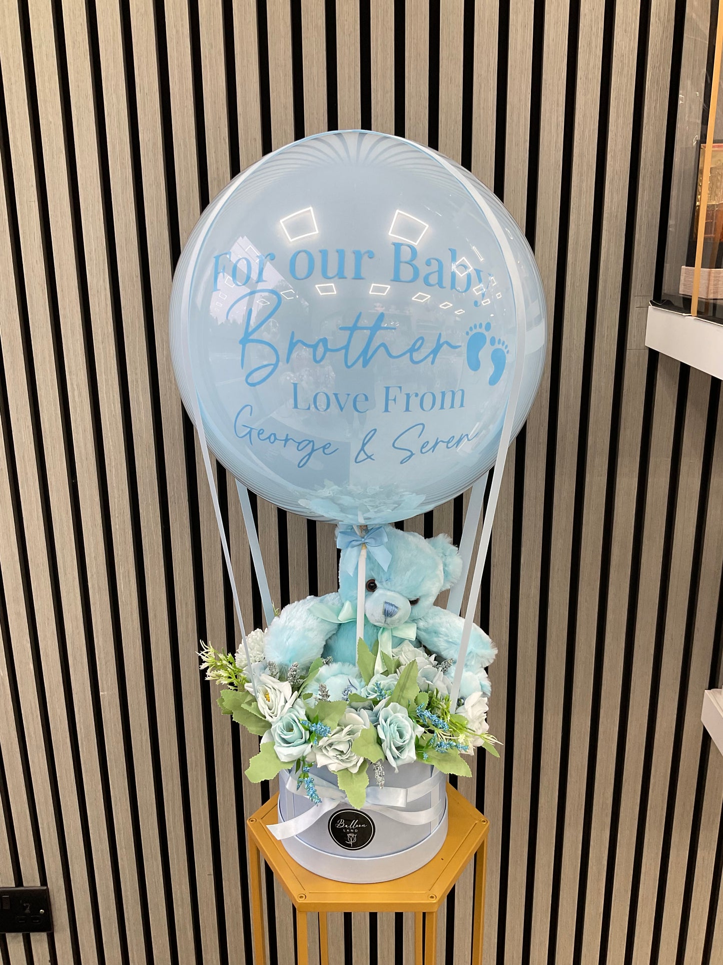 Baby Boy Balloon Flower Bouquet With A teddy