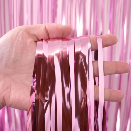 1pc Plastic Tassel Curtain, Pink Metallic Foil Curtain For Birthday Party