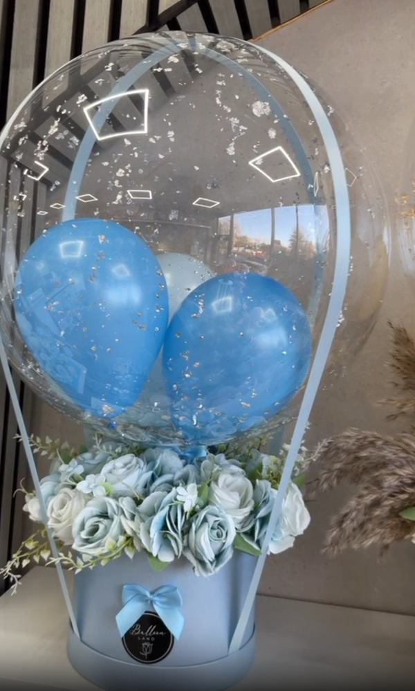 Luxury Baby Boy Bubble Balloon Flower Box | New Baby Gift UK