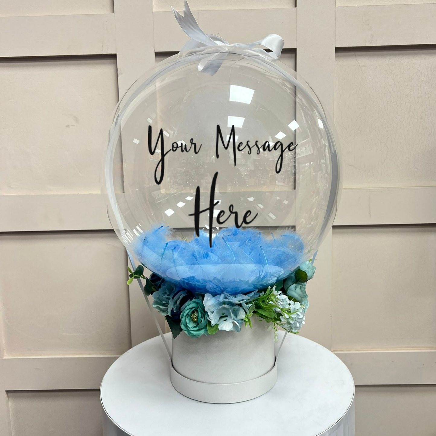 Blue Flower and Feather Balloon Bouquet