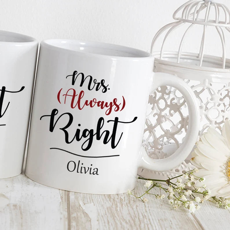 Mr & Mrs Right Matching Mugs | Personalised Mugs | Wedding Mugs