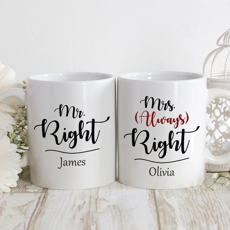 Mr & Mrs Right Matching Mugs | Personalised Mugs | Wedding Mugs