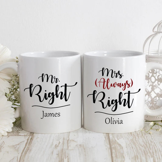 Mr & Mrs Right Matching Mugs | Personalised Mugs | Wedding Mugs