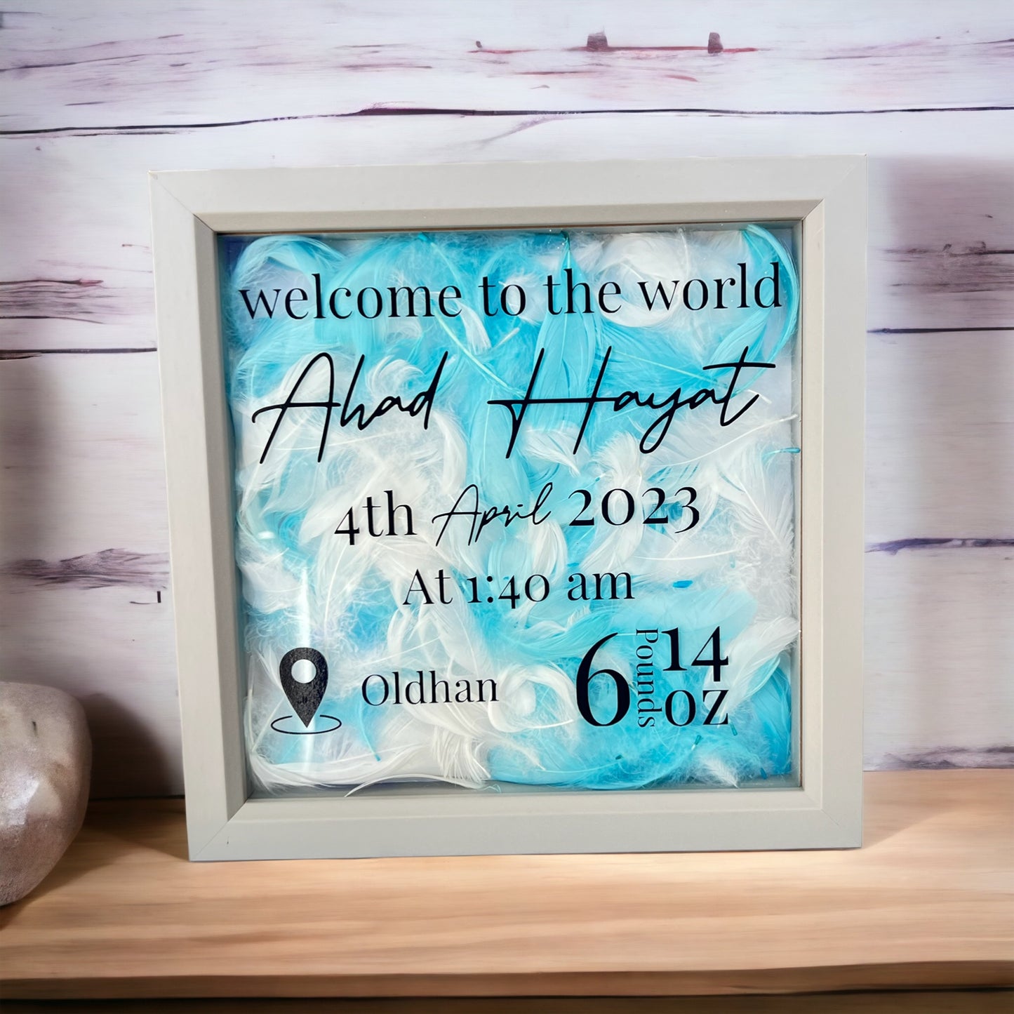 Blue and White Feather Frame