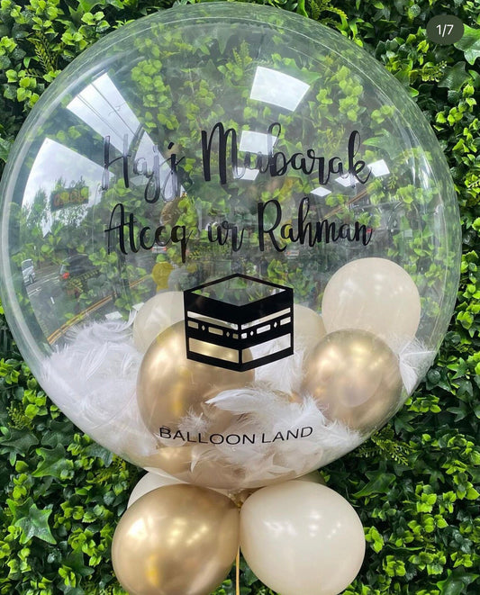 Umrah/Hajj Mubarak Balloon Customised Balloon / Perfect for a Umrah ReCelebrate any special occasion or event with our Personalised Balloons – these will arrive to deliver happiness and delight for all ages.

Create the perfect surprisBalloon land uk ltdBalloon land uk ltd