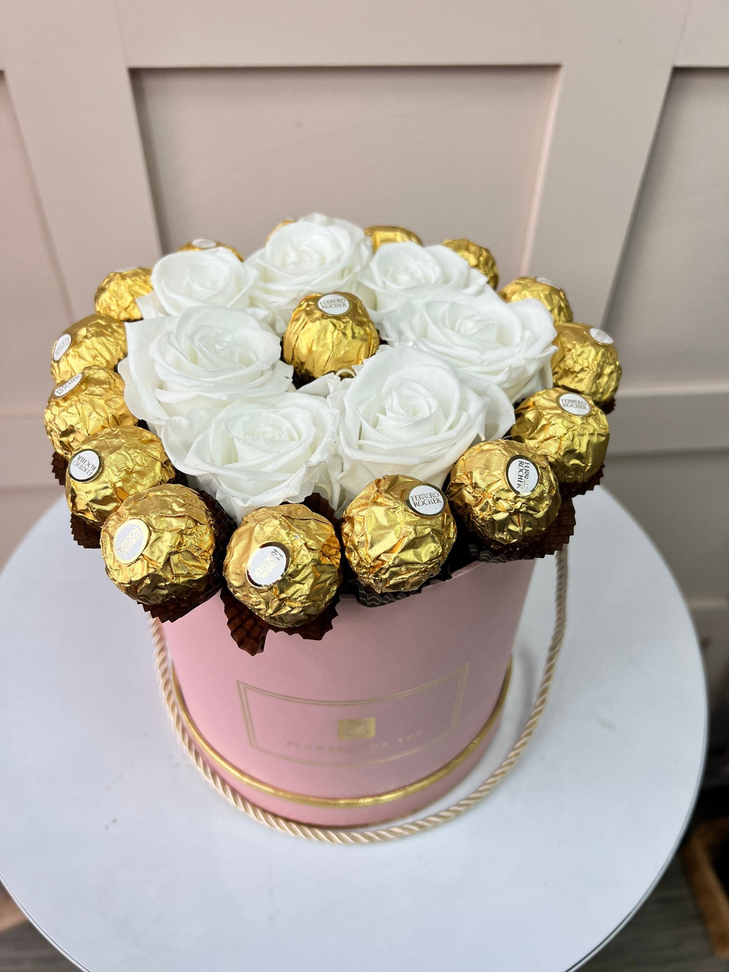 Preserved White Roses & Ferrreo Rocher Bouquet