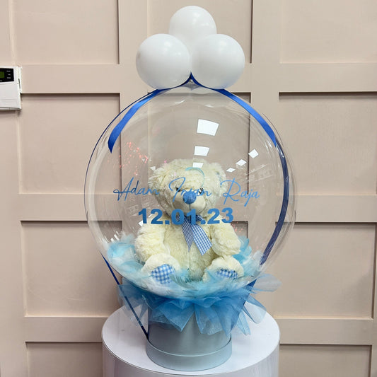 Baby Boy Balloon x Teddy Bear Customised Balloon / Perfect for a Gift / Personalised to your choice Next Day Delivery