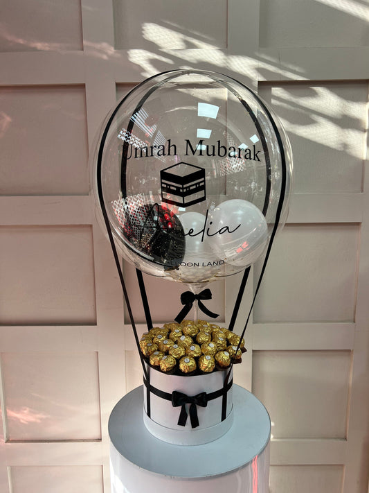 Umrah Mubarak Balloon x Chocolate Bouquet / Perfect for a Umrah ReturnCelebrate any special occasion or event with our Personalised Balloons – these will arrive to deliver happiness and delight for all ages.

Create the perfect surprisBalloon land uk ltdBalloon land uk ltd