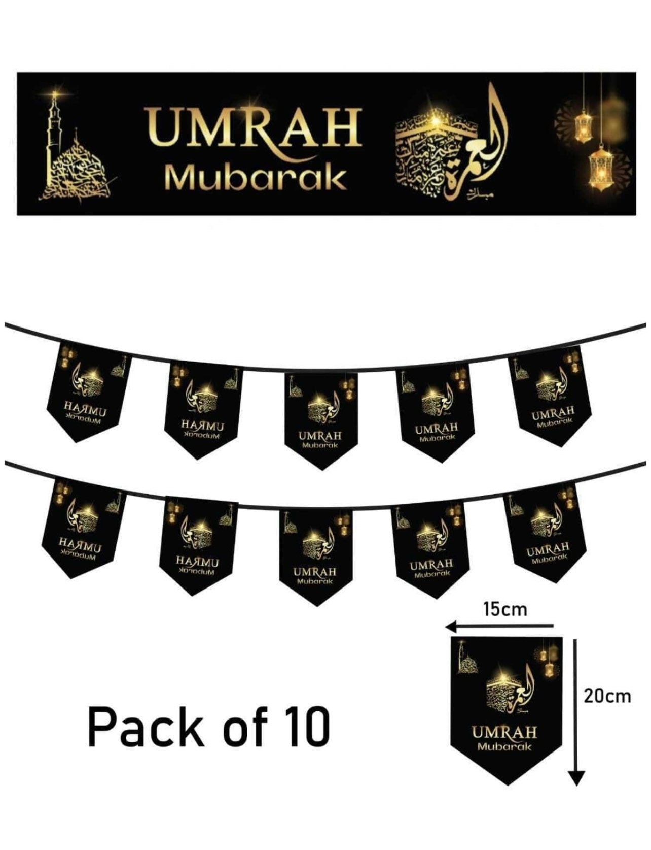 Umrah Mubarak Black Set Banner Bunting Latex Balloon and Foil Balloon Design your house with our umrah mubarak decorationsBalloon land uk ltdBalloon land uk ltd