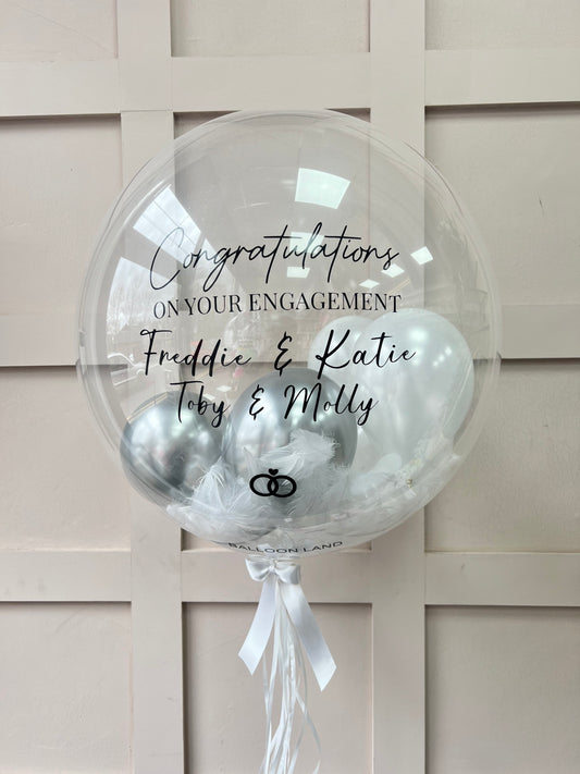 Engagement helium Personalised bubble balloonsCelebrate any special occasion or event with our Personalised Balloons – these will arrive to deliver happiness and delight for all ages.

Create the perfect surprisBalloon land uk ltdBalloon land uk ltd