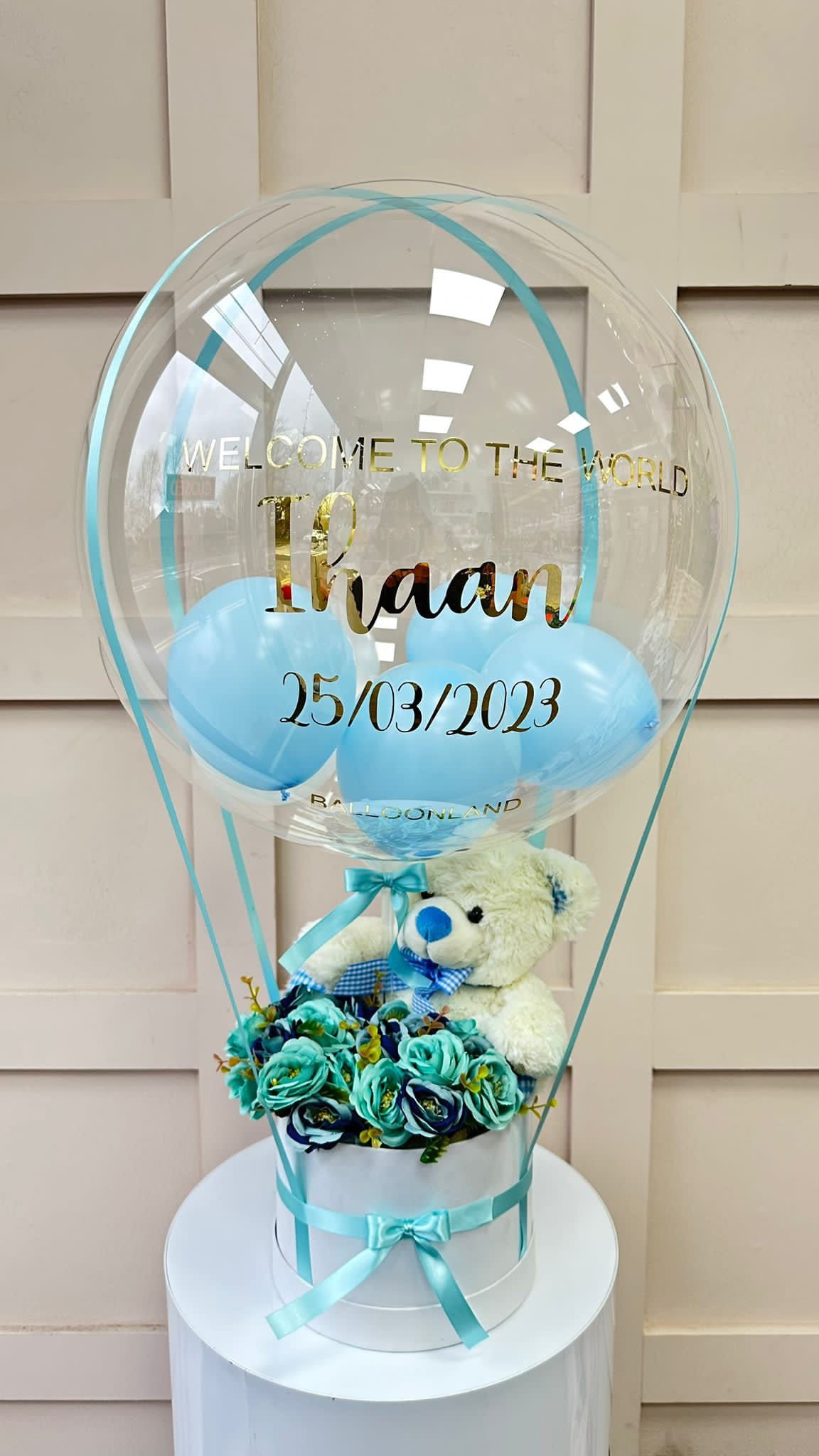 Baby boy teddy bouquet / new born baby boy hot air balloon