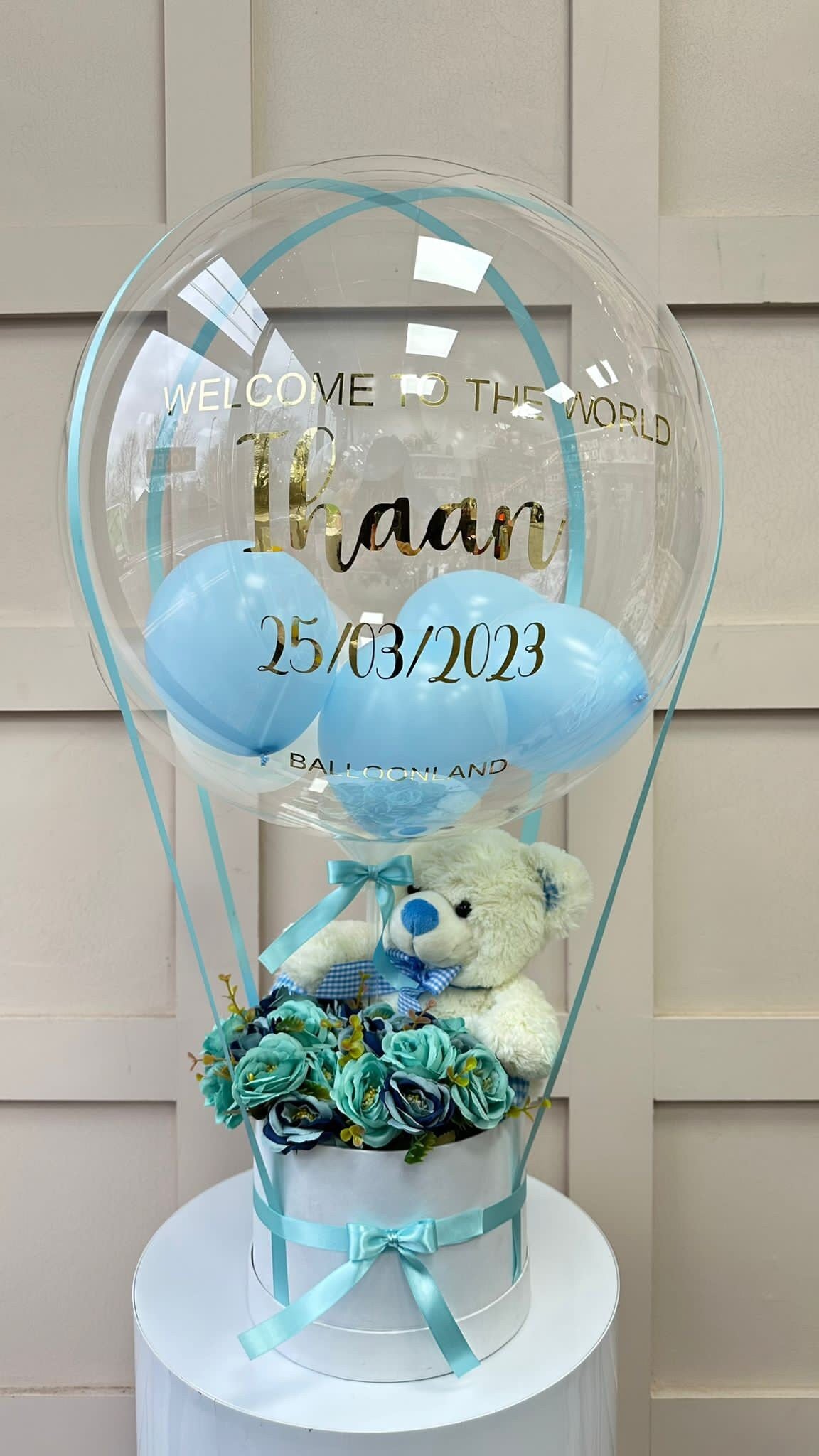 Baby Boy Balloon x Teddy Bear Customised Balloon / Perfect for a Gift / Personalised to your choice Next Day Delivery