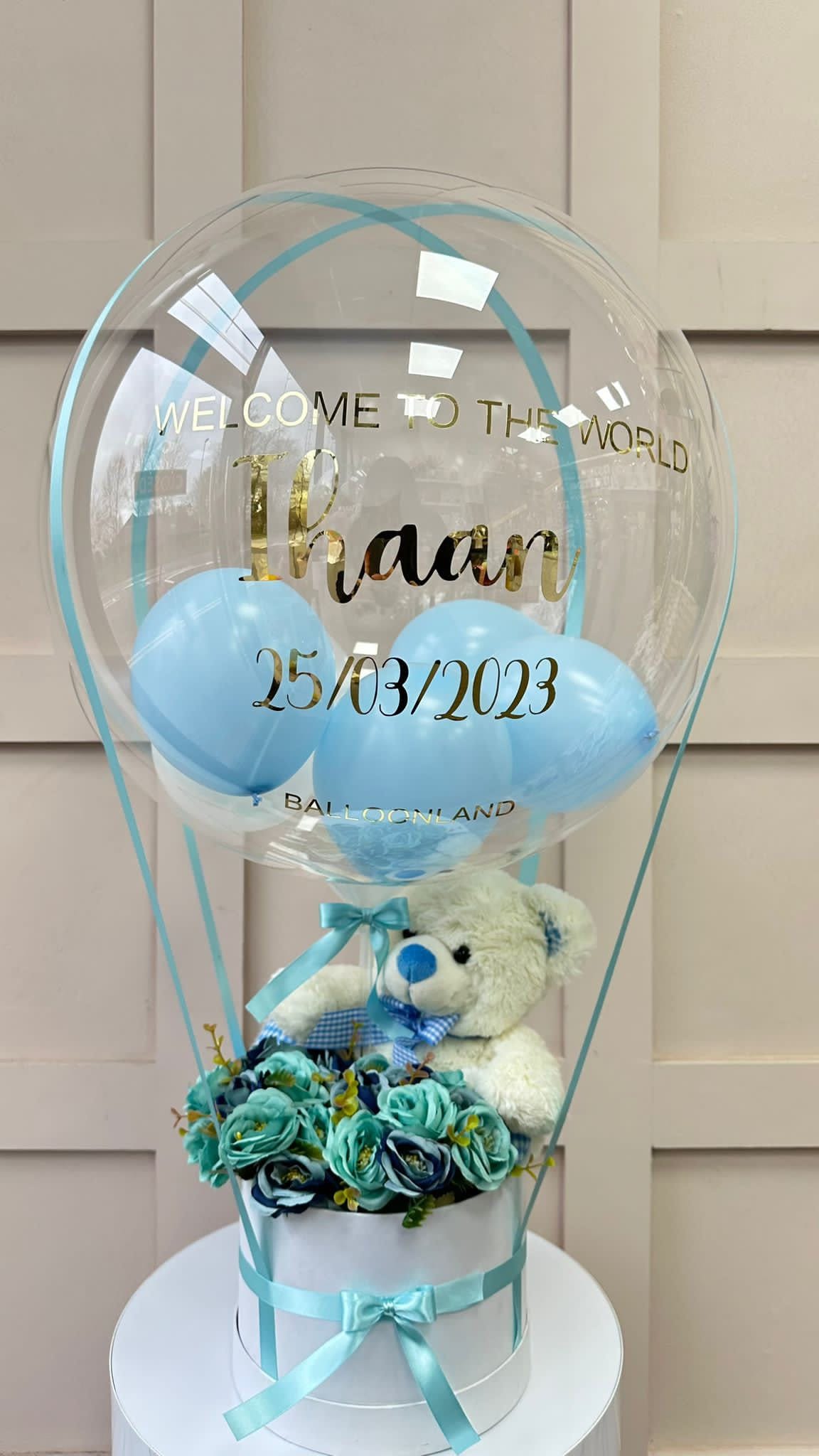 Baby boy teddy bouquet / new born baby boy hot air balloon