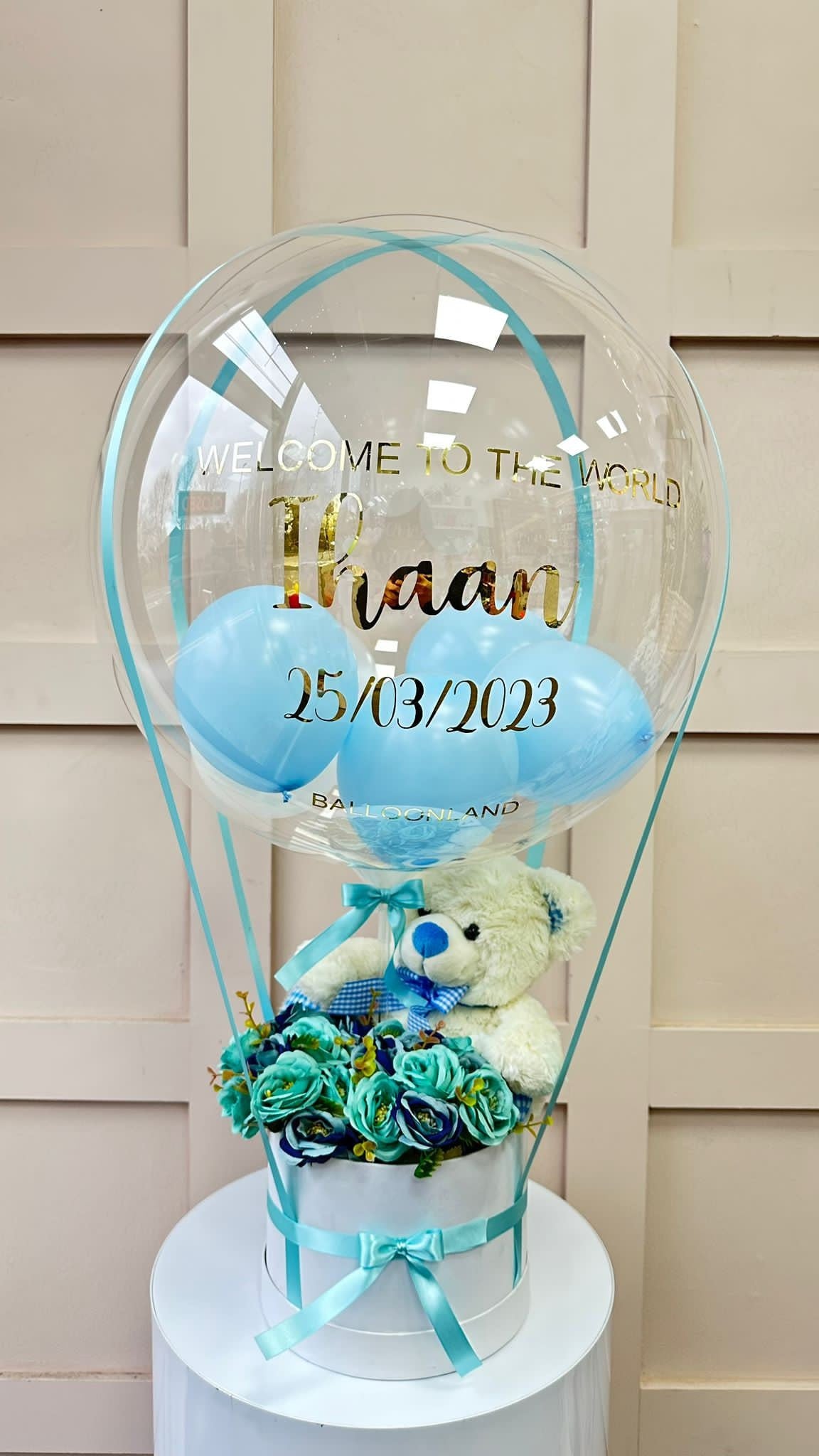 Baby boy teddy bouquet / new born baby boy hot air balloon