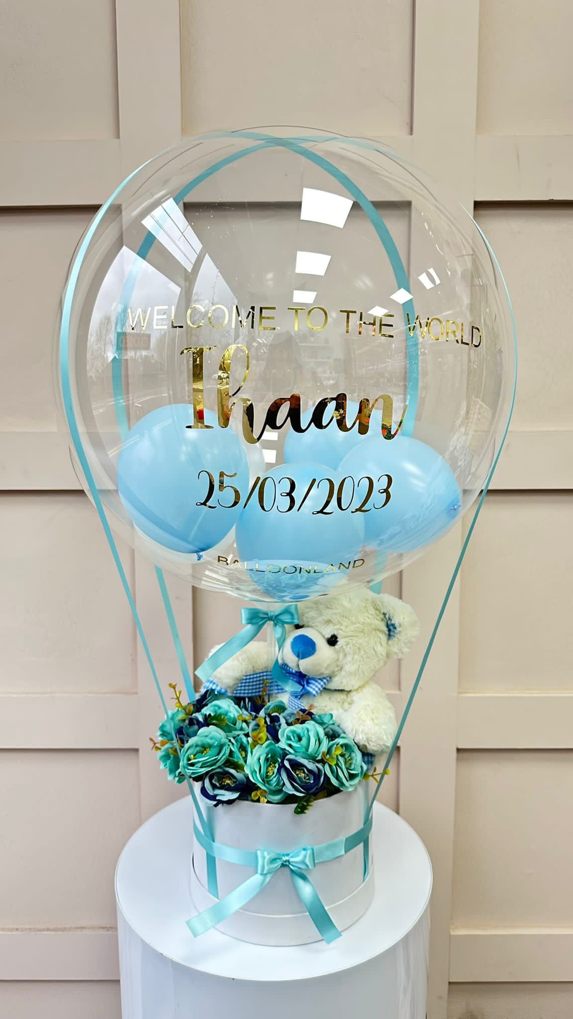 Baby Boy Balloon x Teddy Bear Customised Balloon / Perfect for a Gift / Personalised to your choice Next Day Delivery