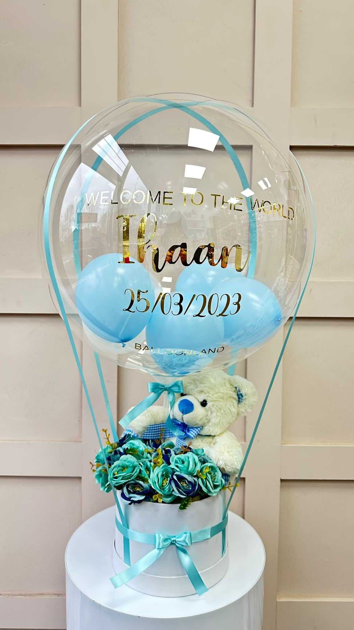 Baby Boy Balloon x Teddy Bear Customised Balloon / Perfect for a Gift / Personalised to your choice Next Day Delivery
